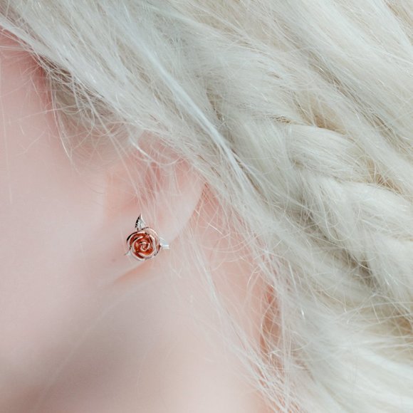 Rose Flower Earrings Rose Gold Flower Earrings Lovers Valentines day gift Her - Picture 9 of 12